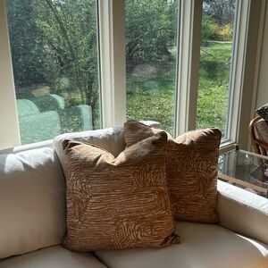 Lulu and Georgia Burnt Orange Textured Woodgrain Accent Pillow Pair